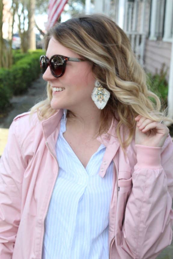 Savannah Mom Blogger, Being Mrs. Fowler, styles a Members Only Jacket, mom style, teacher style, modest style, casual outfit