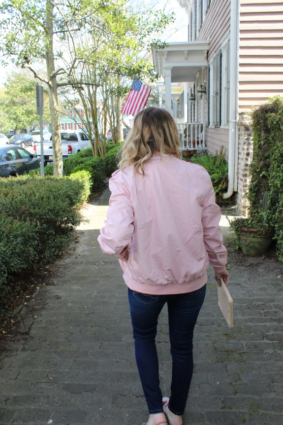 Savannah Mom Blogger, Being Mrs. Fowler, styles a Members Only Jacket, mom style, teacher style, modest style, casual outfit 